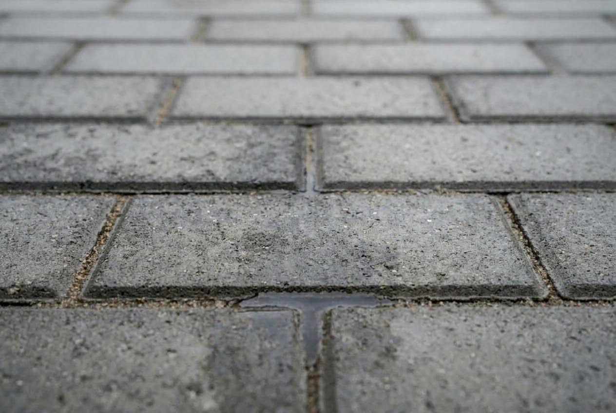 Belægningssten uden imprægnering, hvor regnvandet er trukket ind i stenene